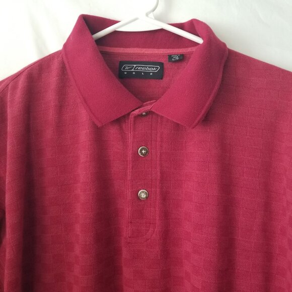Reebok Golf Mens L Short Sleeve Polo Shirt Solid Maroon Checkered Pattern Logo - Picture 4 of 12
